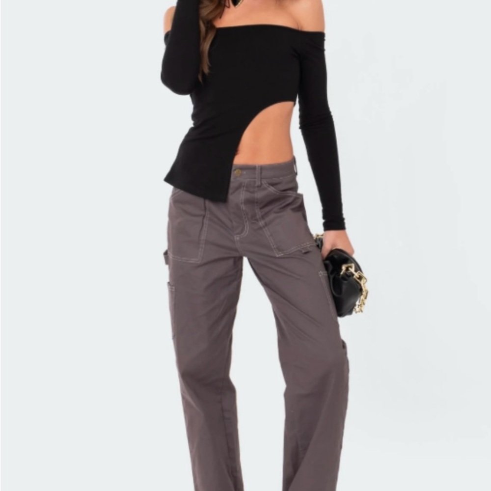 Black Long Sleeve Off The Shoulder Top